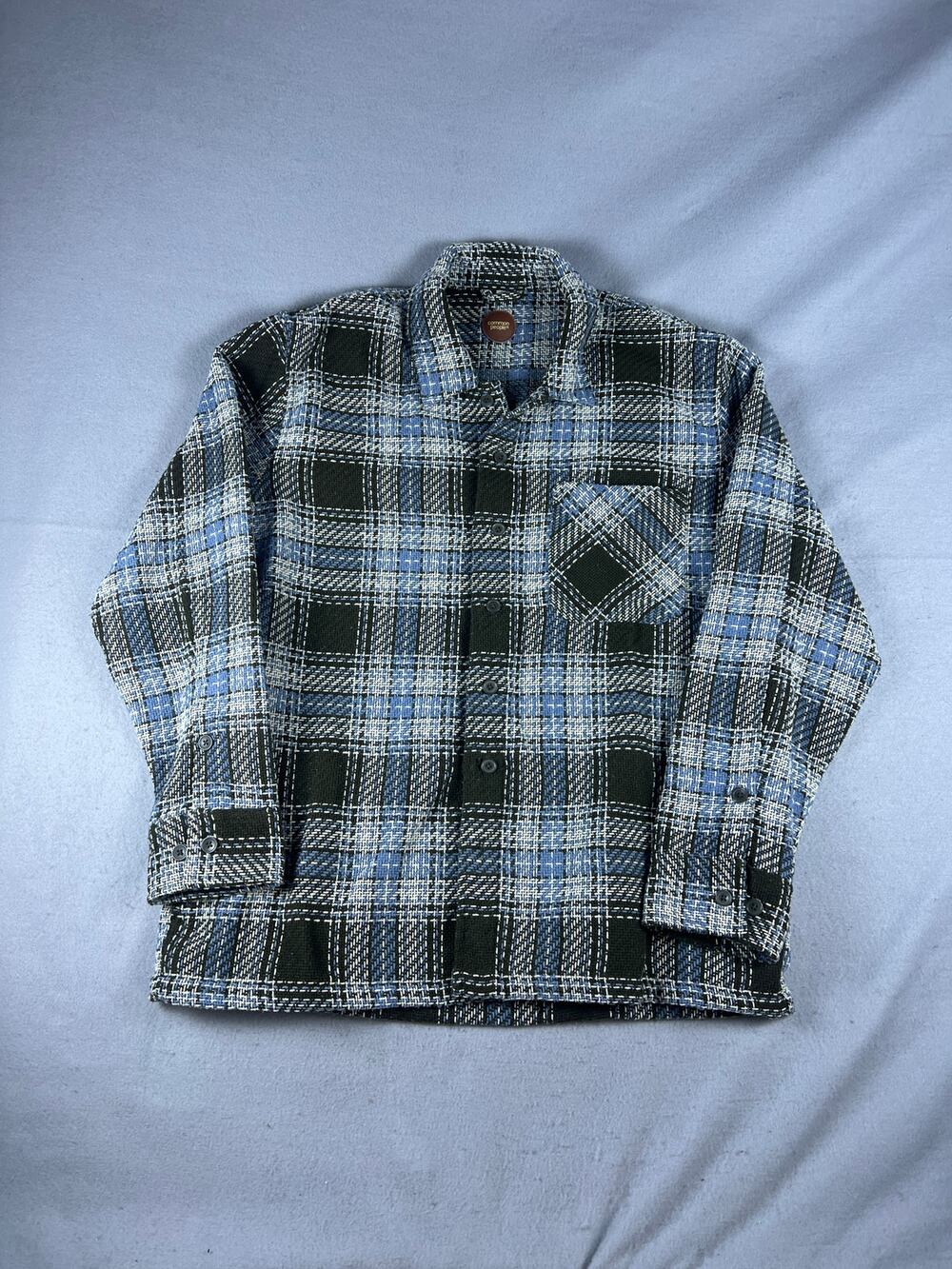 Common People Shacket Men XL Blue Green Button Up Tweed Plaid Heavy Shirt Jacket